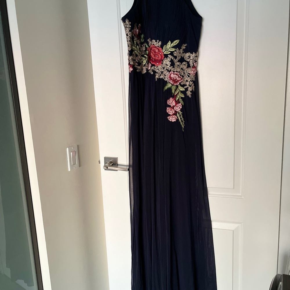 Elegant Navy Floral Embroidered Formal Dress